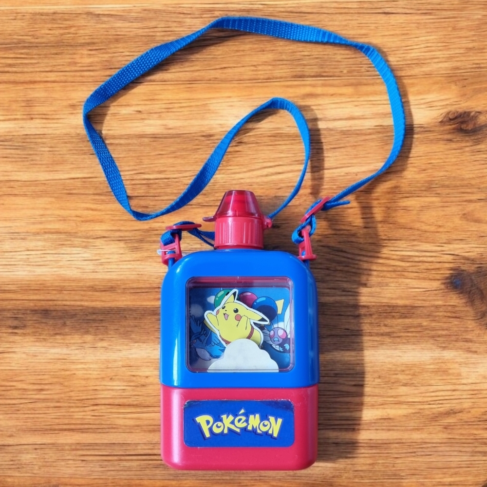 Vintage Pokemon Pikachu Action Canteen Water Bottle Red Blue & Yellow